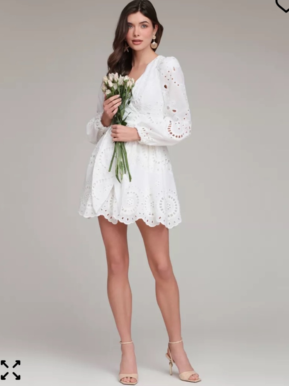 Avec Les Filles White Eyelet V-Neck Mini Romper with Puff Sleeves NWT